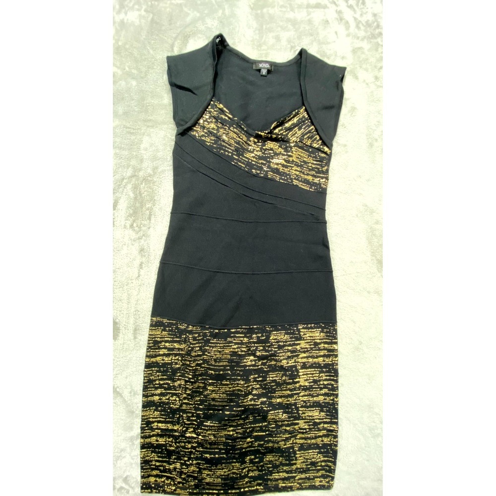 XOXO Dress Womens Small‎ Black Gold Bodycon Cocktail Party Holiday Glam Clubwear